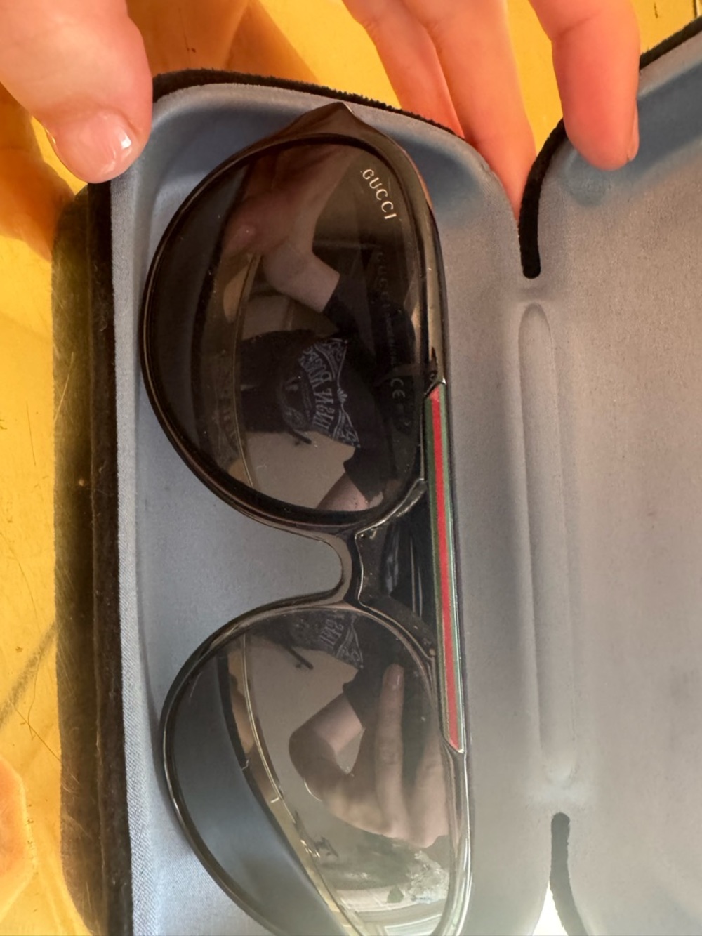 Gucci Black Sunglasses with Red-Green Stripe Accent
